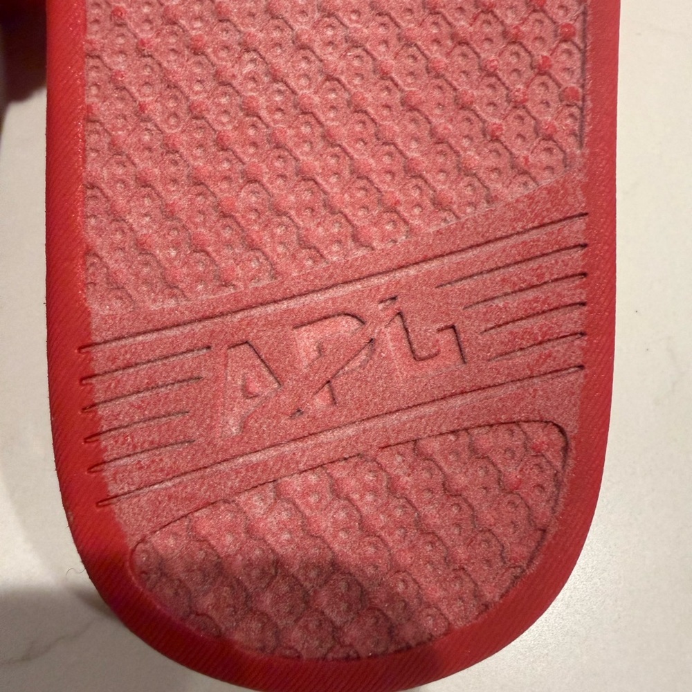 NEW APL Red Shearling Fur Silver Logo Slides Size 6 - Picture 10 of 11